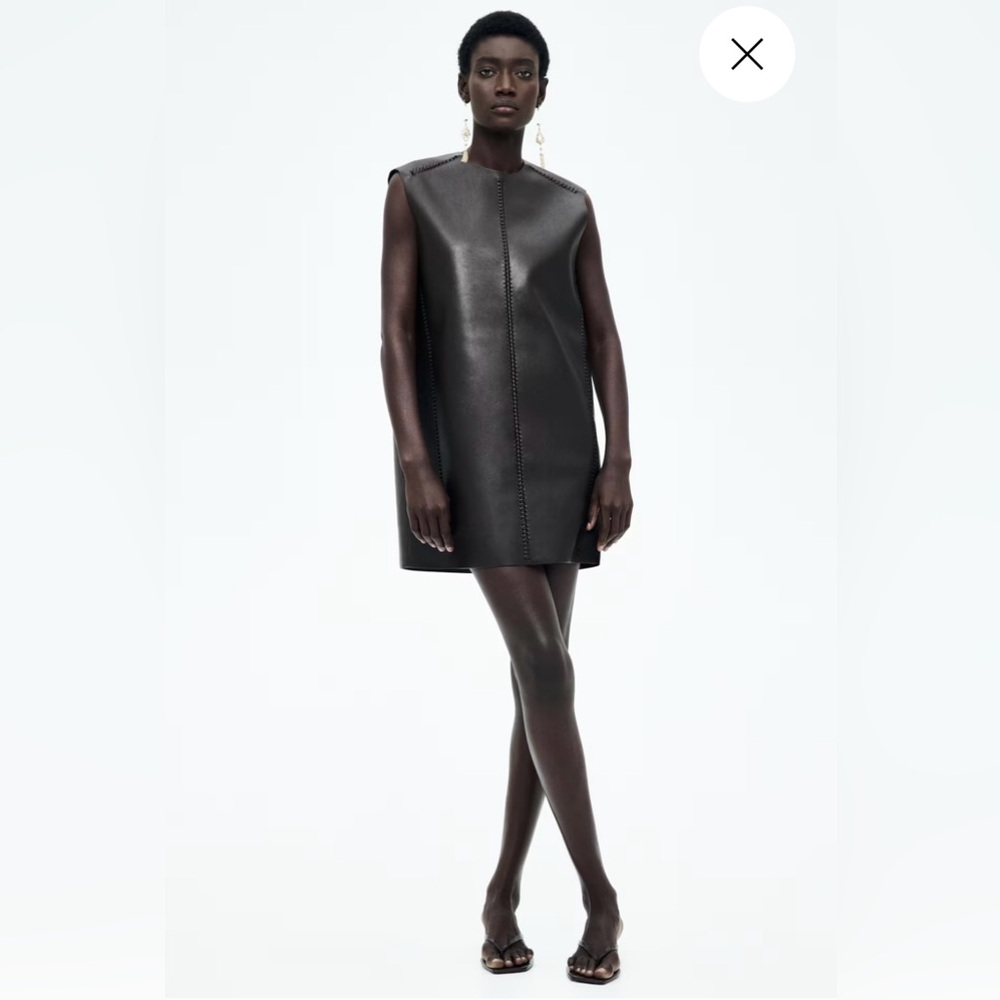 H&M BRAIDED-FAUX LEATHER DETAIL COATED DRESS